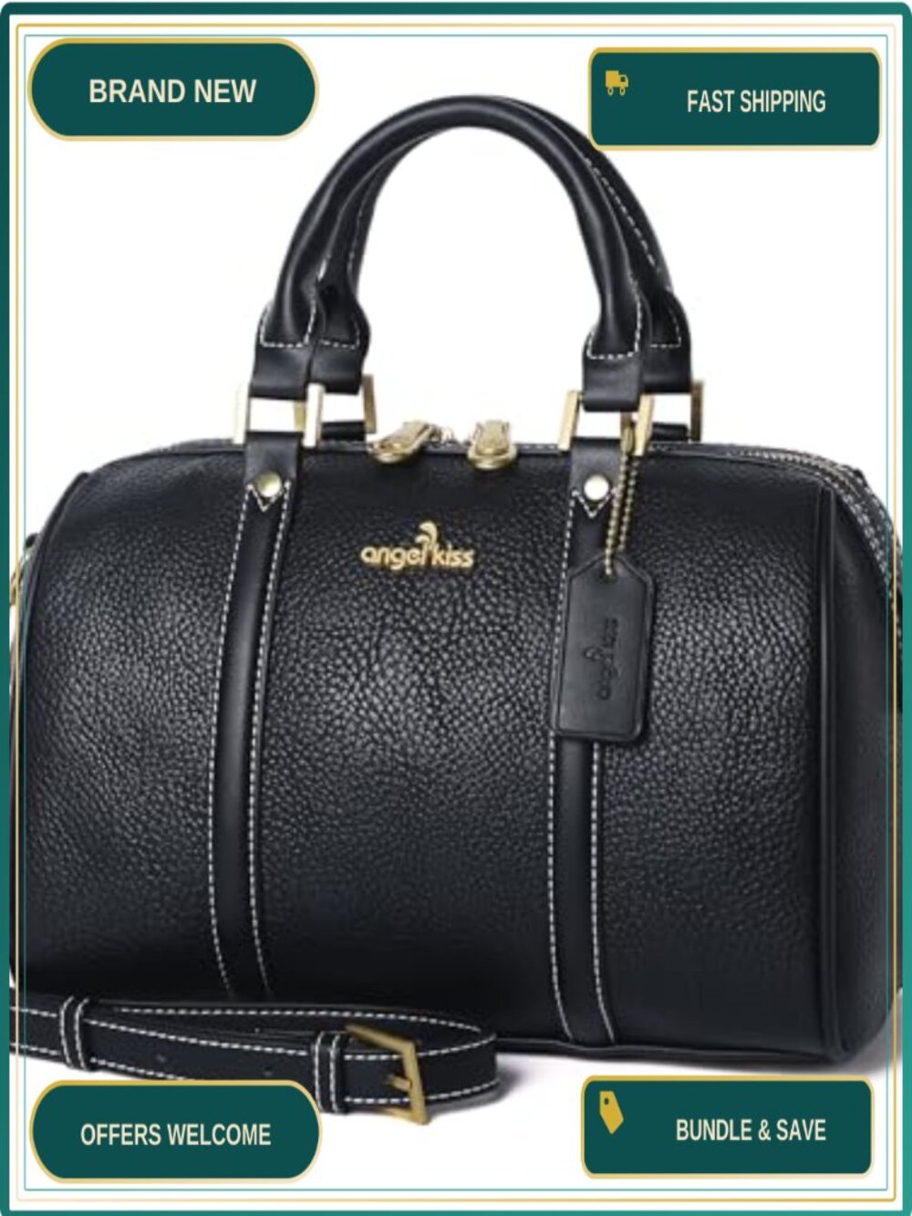 Vegan Leather Barrel Satchel Top Handle Crossbody Purse